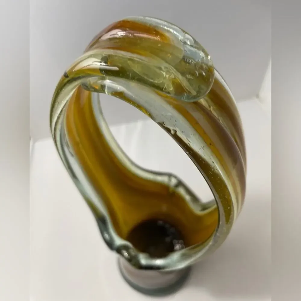 Hand Blown Stretch Art Glass Basket Vase MCM Amber Brown 11" - Picture 2 of 11